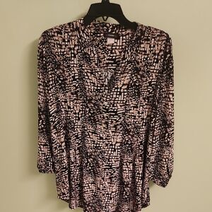 Cocomo Women's Black and Tan Patterned Blouse